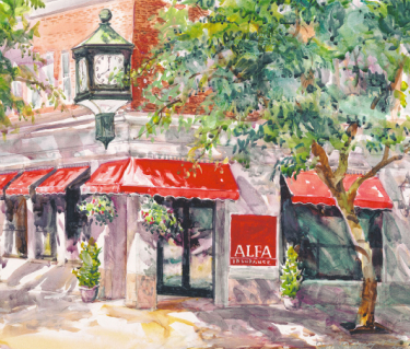 Jack Deloney painting of an Alfa hometown office
